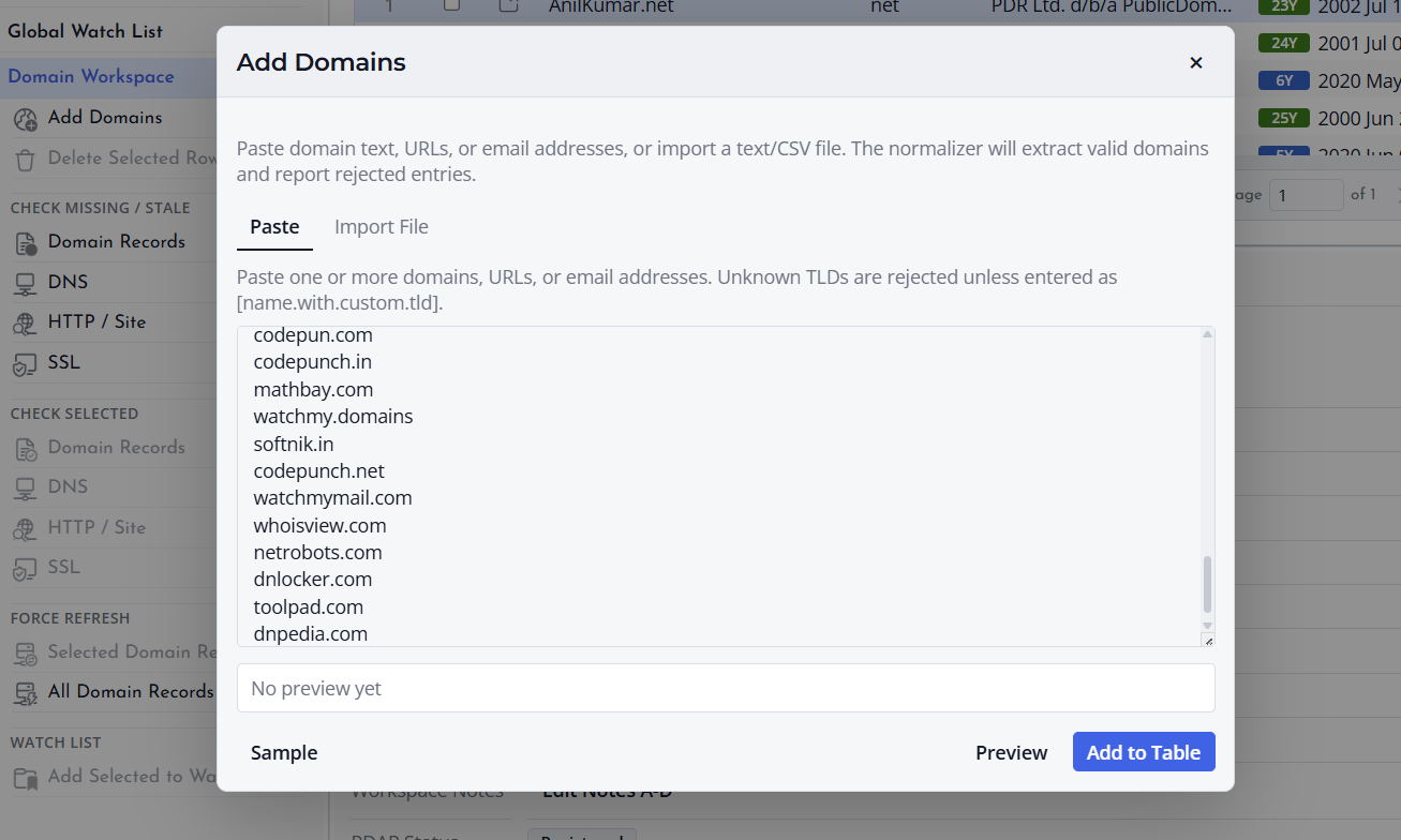 Screenshot of Add Domains dialog