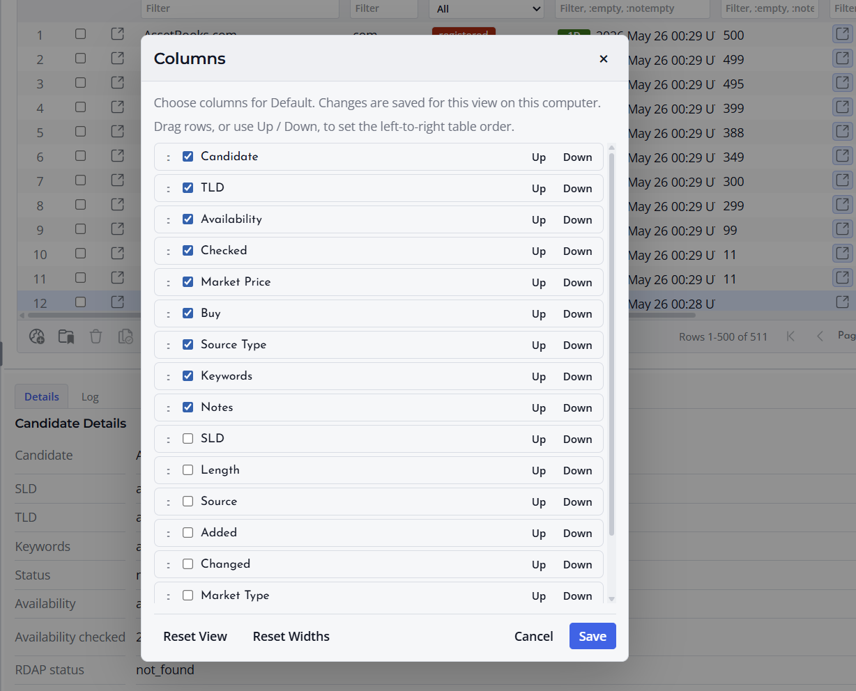 Screenshot of Columns