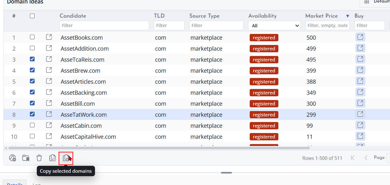 Screenshot of copying a domain list