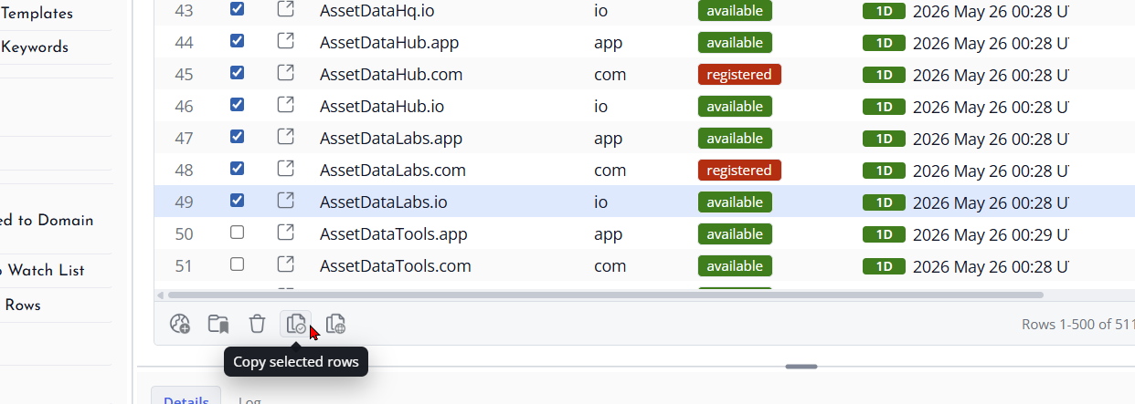 Screenshot of table copy and export options