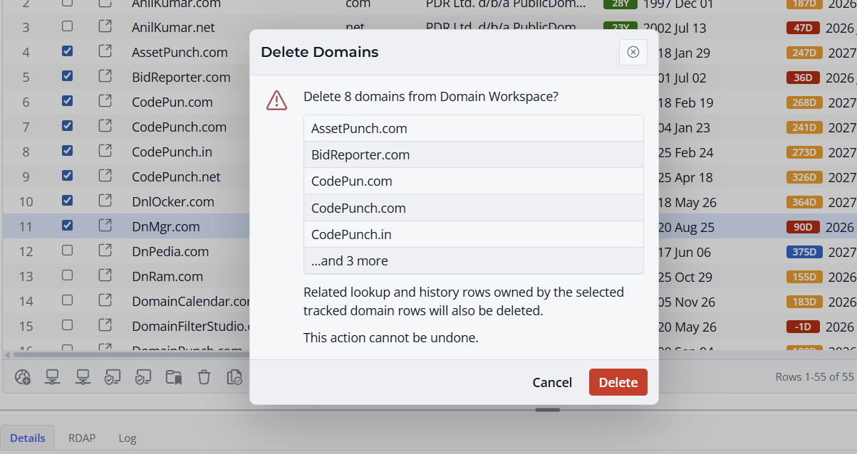 Screenshot of Delete Selected Rows