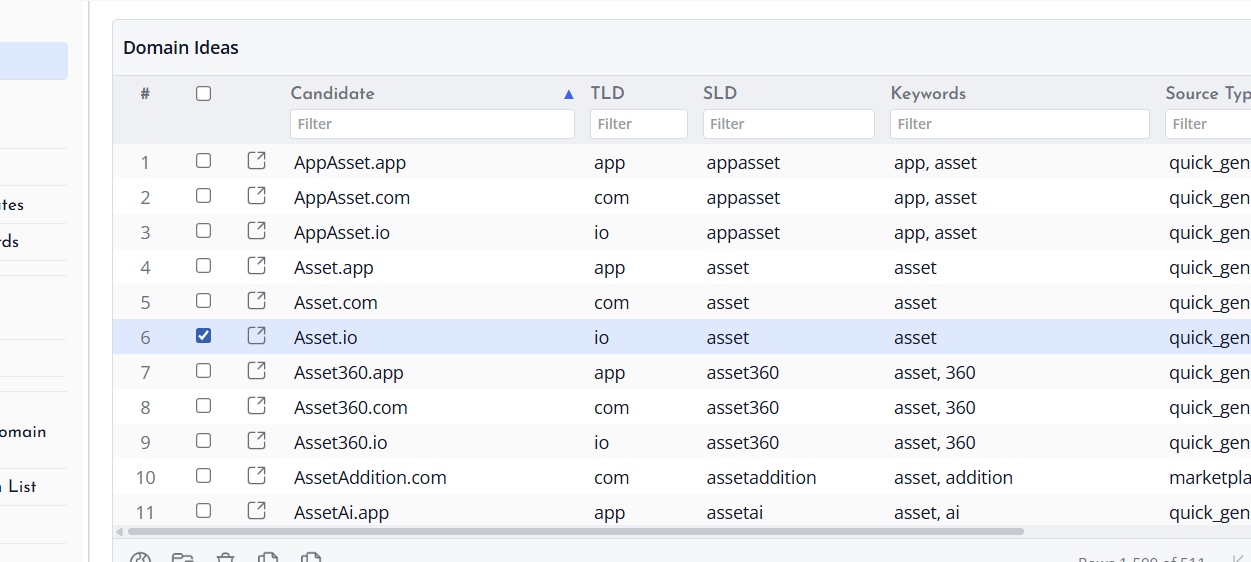 Screenshot of Domain SLD TLD Columns