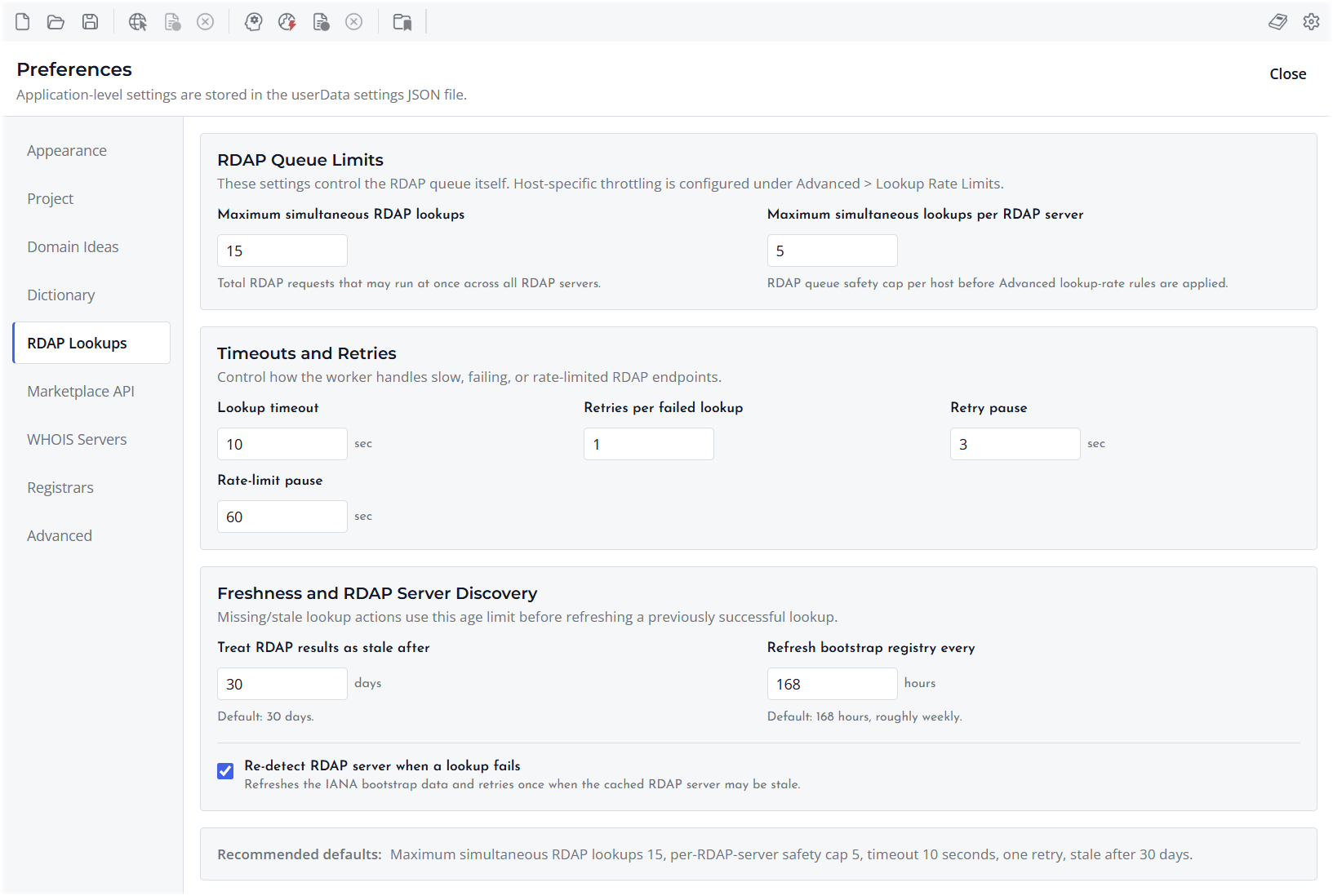 Screenshot of Lookup Concurrency Timeouts Retries