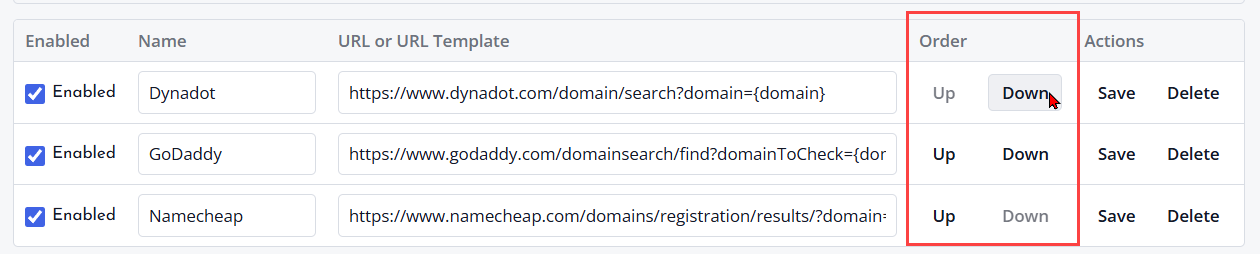 Screenshot of Order Registrar Links