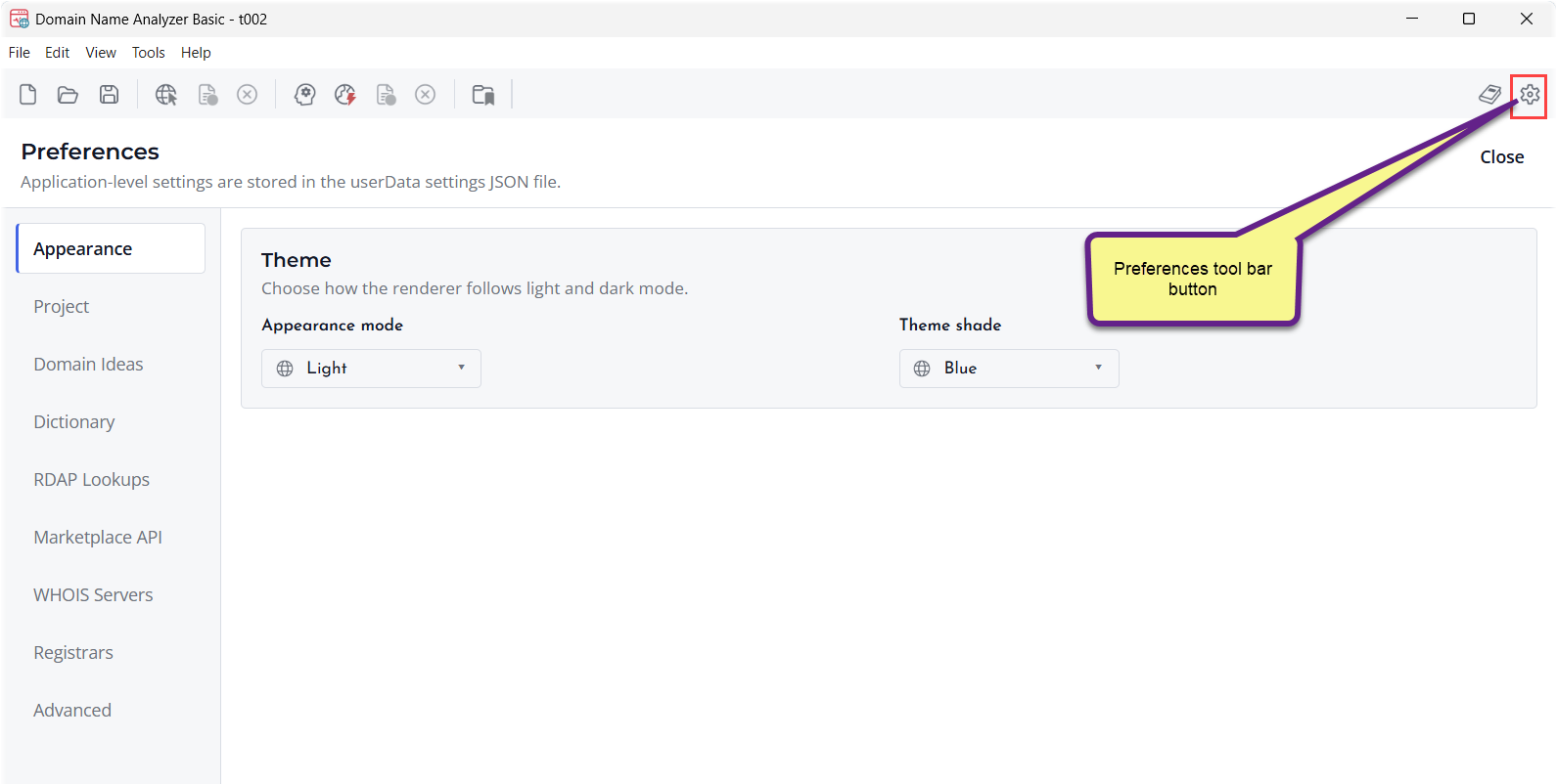 Screenshot of Preferences window