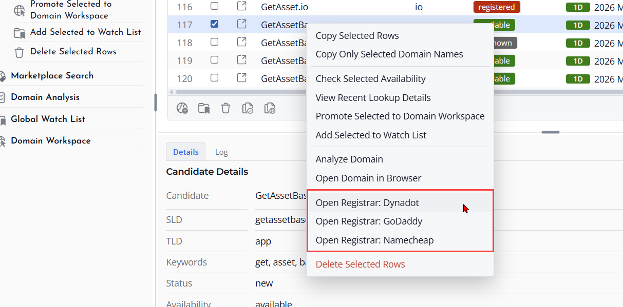Screenshot of Preferred Registrar Link Action