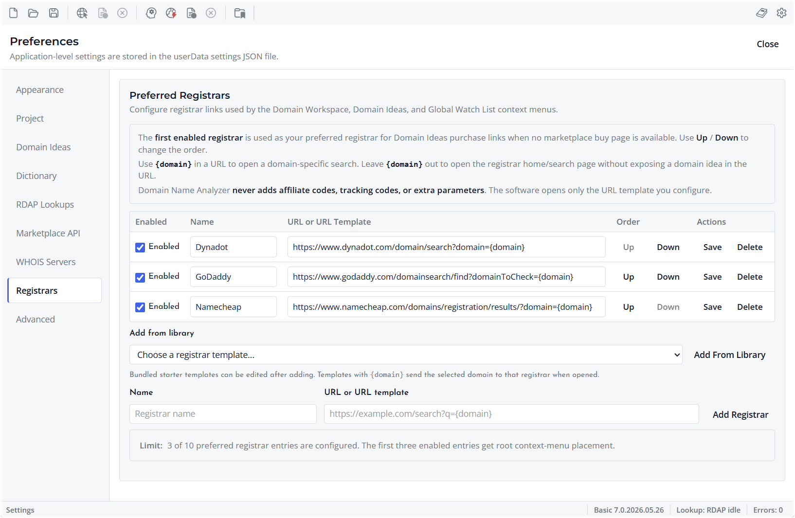 Screenshot of Preferred Registrars