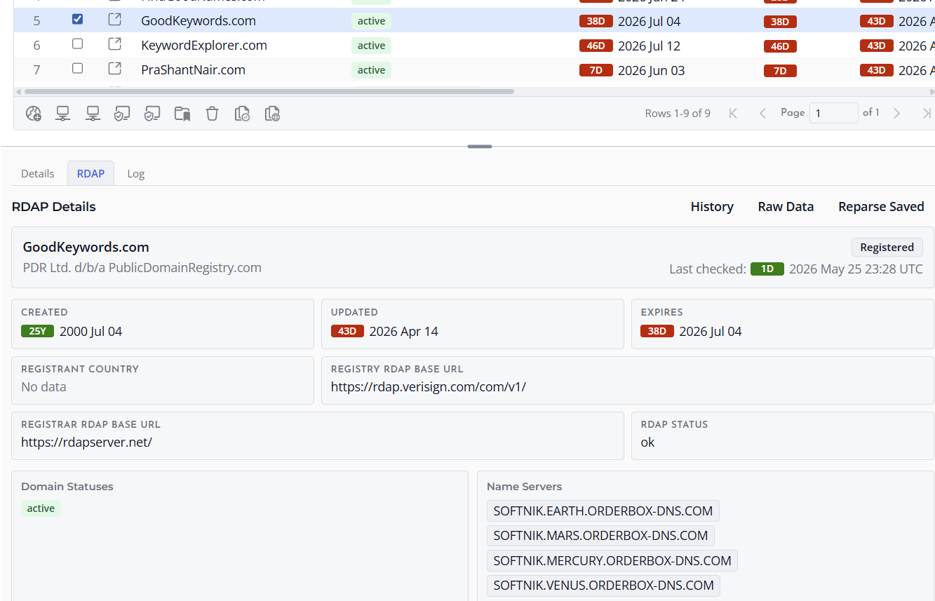 Screenshot of Registrar Name Servers