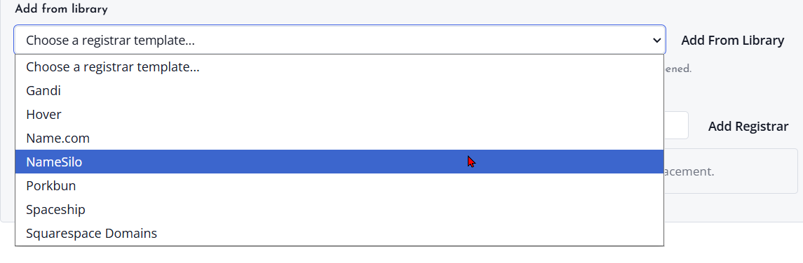 Screenshot of Registrar Template