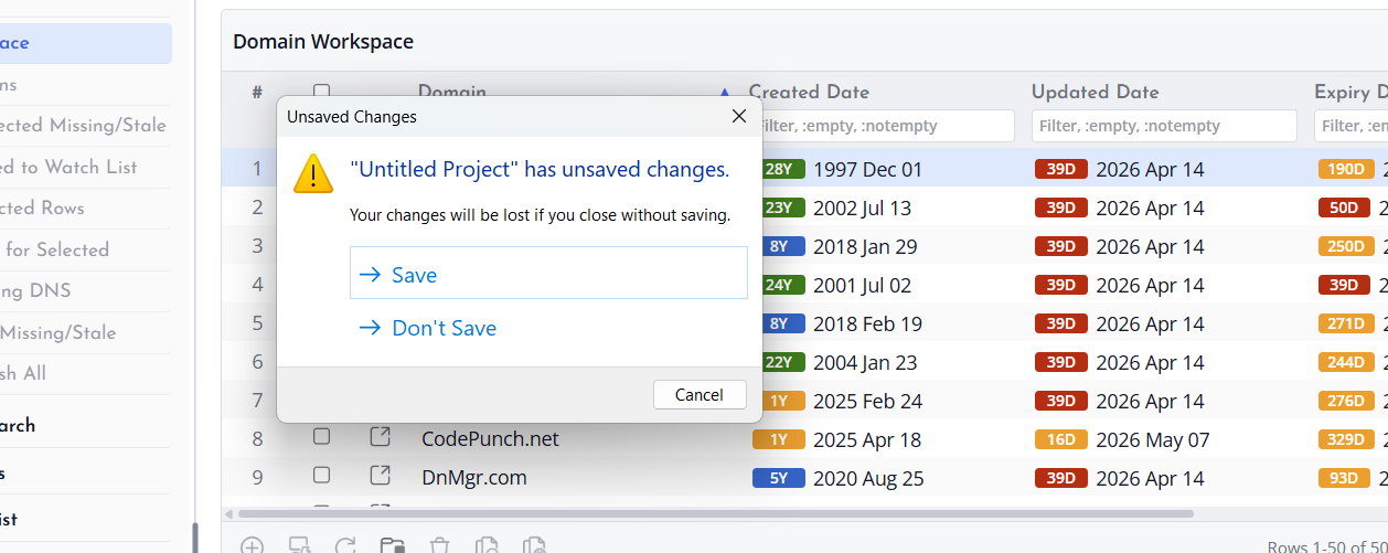 Screenshot of Unsaved