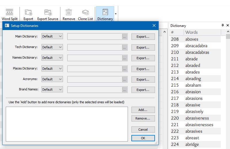 Setting up Dictionaries