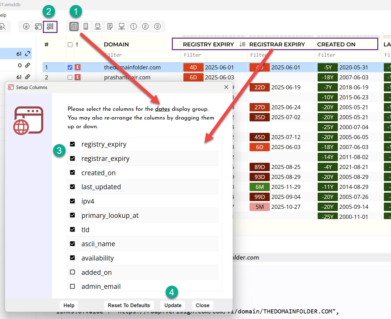 Domain column setup