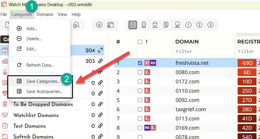 Save Domain Categories and Auto Queries