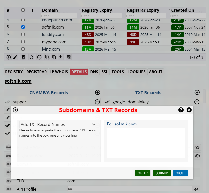 Add TXT record names / selectors