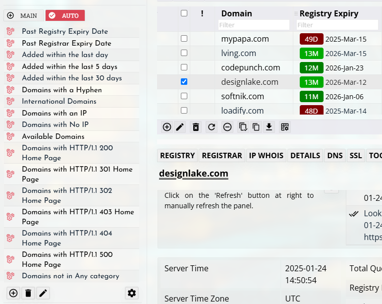 Domain Auto Query List