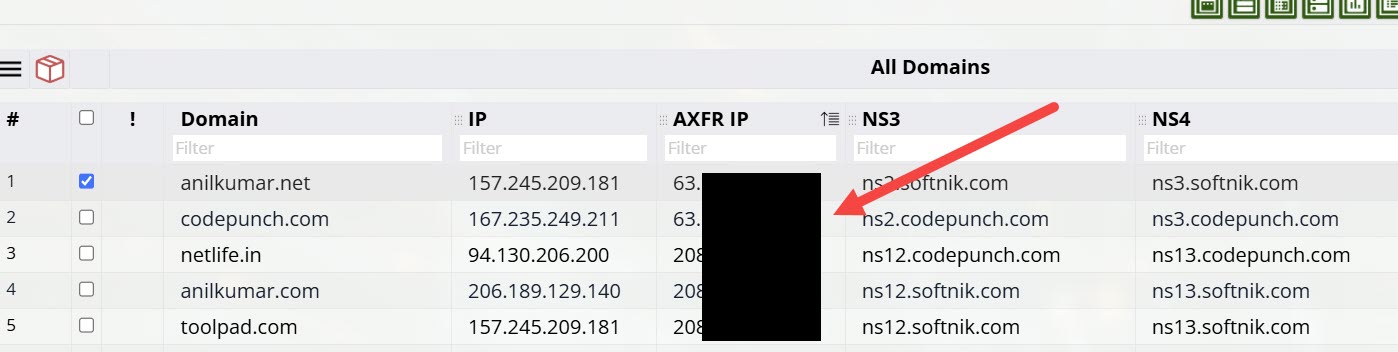 AXFR Table Column