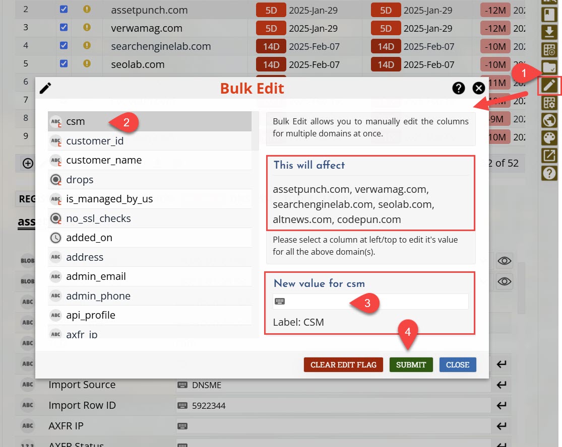 Bulk Editing Domain Data