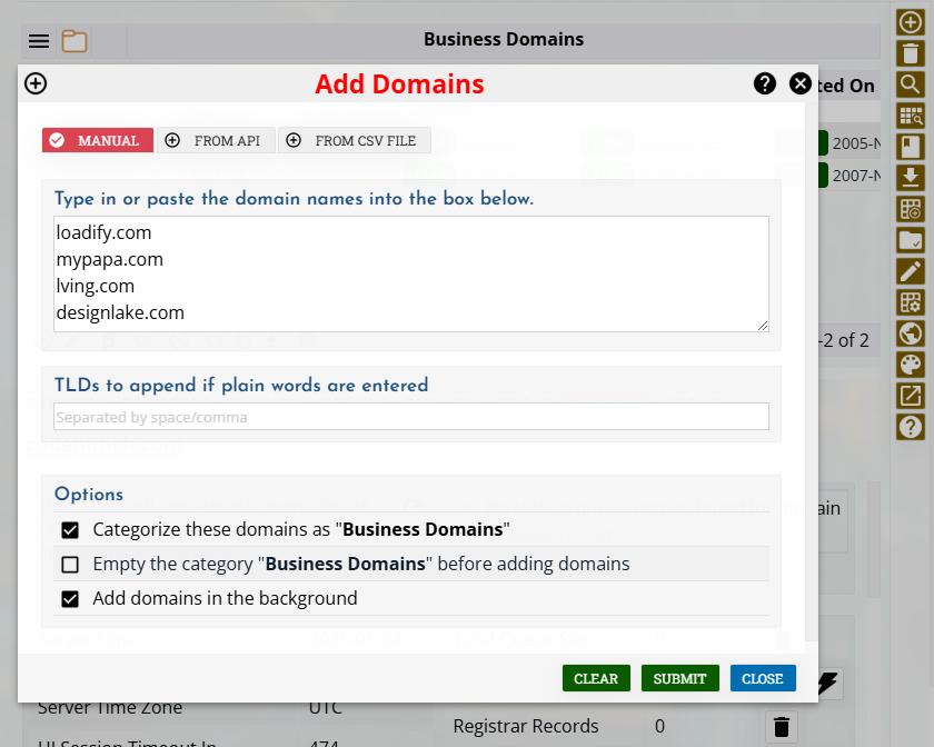 Assign a Category while adding domains