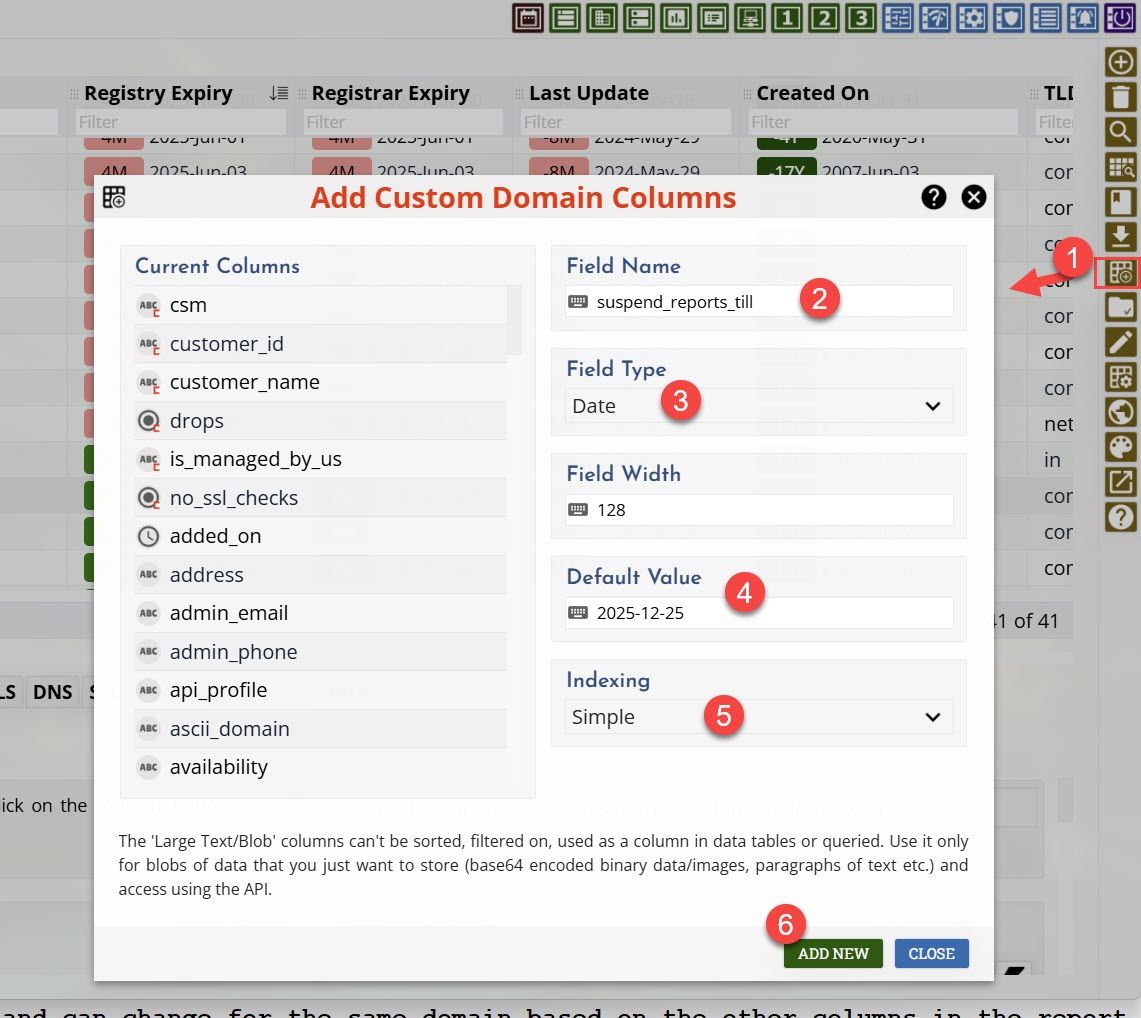 Custom Column for Domain Name Reports