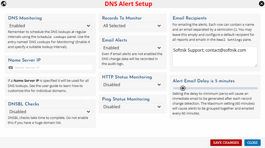 Setup DNS Monitoring