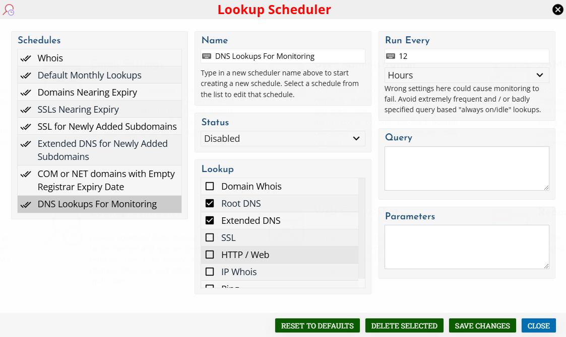 Example DNS Lookup Schedule for Hourly Lookups