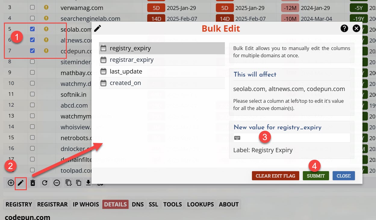 Manually Editing Domain Data