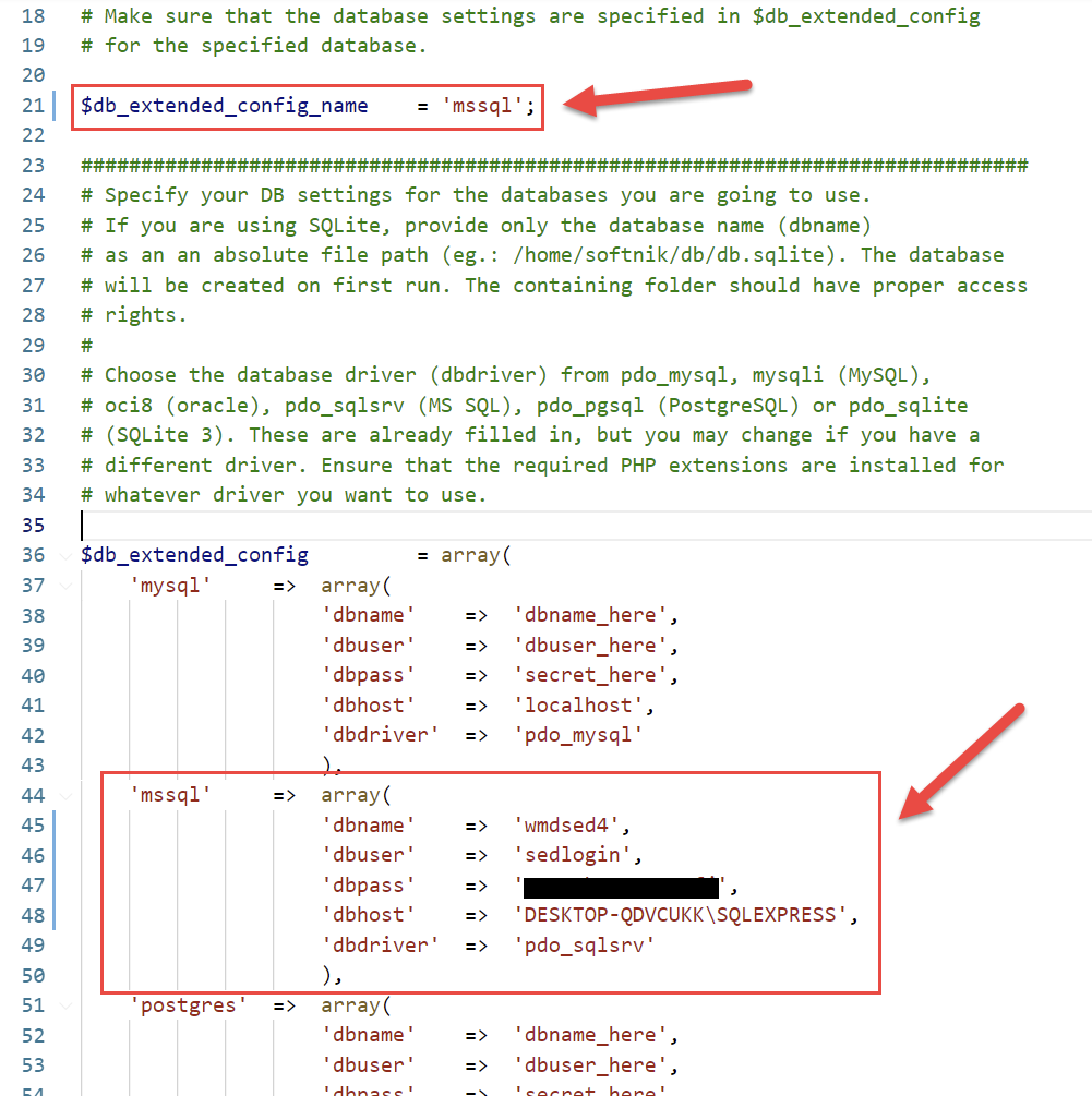 Database Configuration example for MS SQL Server