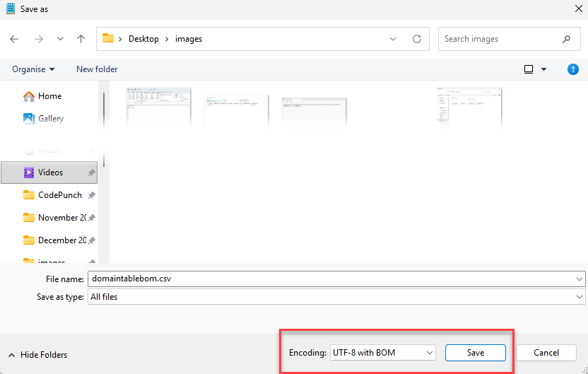 Notepad Save As - Encoding set to UTF-8 with BOM