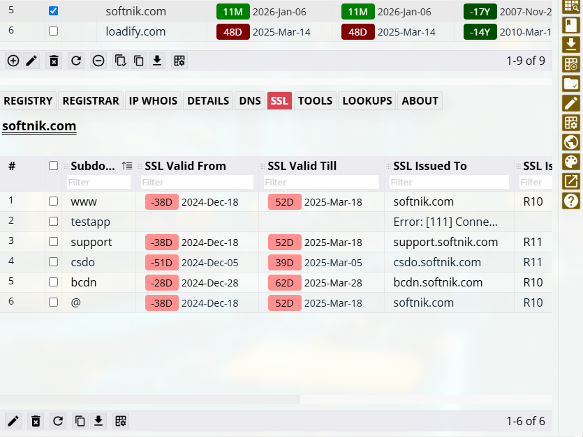 Domain SSL Information