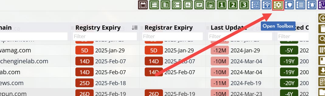 Toolbox Button for Renewing and Registering Domains