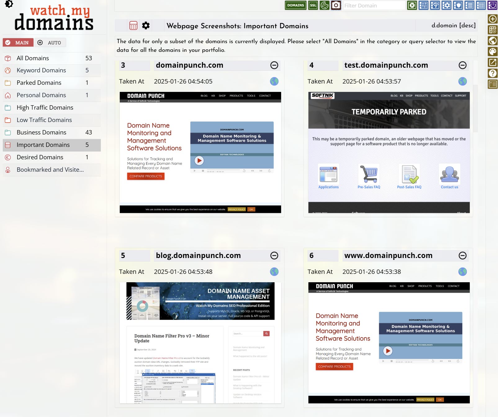 Browser web-shots in Domain Monitor