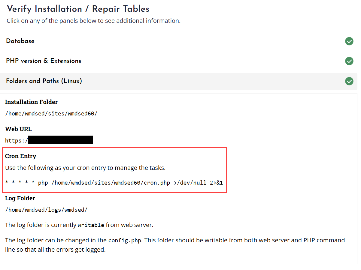 WMD SED verify screen showing folders and paths section