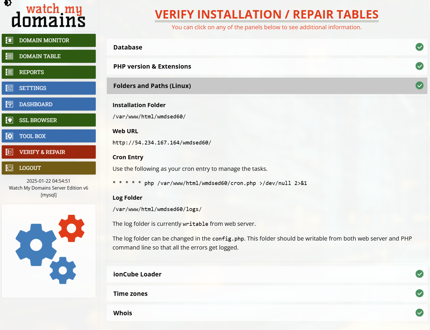 Verify SED Installation